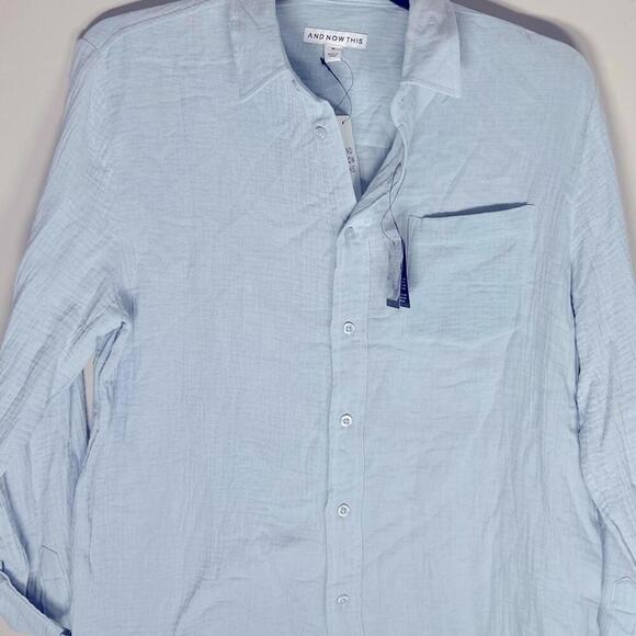 New AND NOW THIS Men's Long-Sleeve Seersucker Shirt size M cashmere blue - Picture 5 of 6